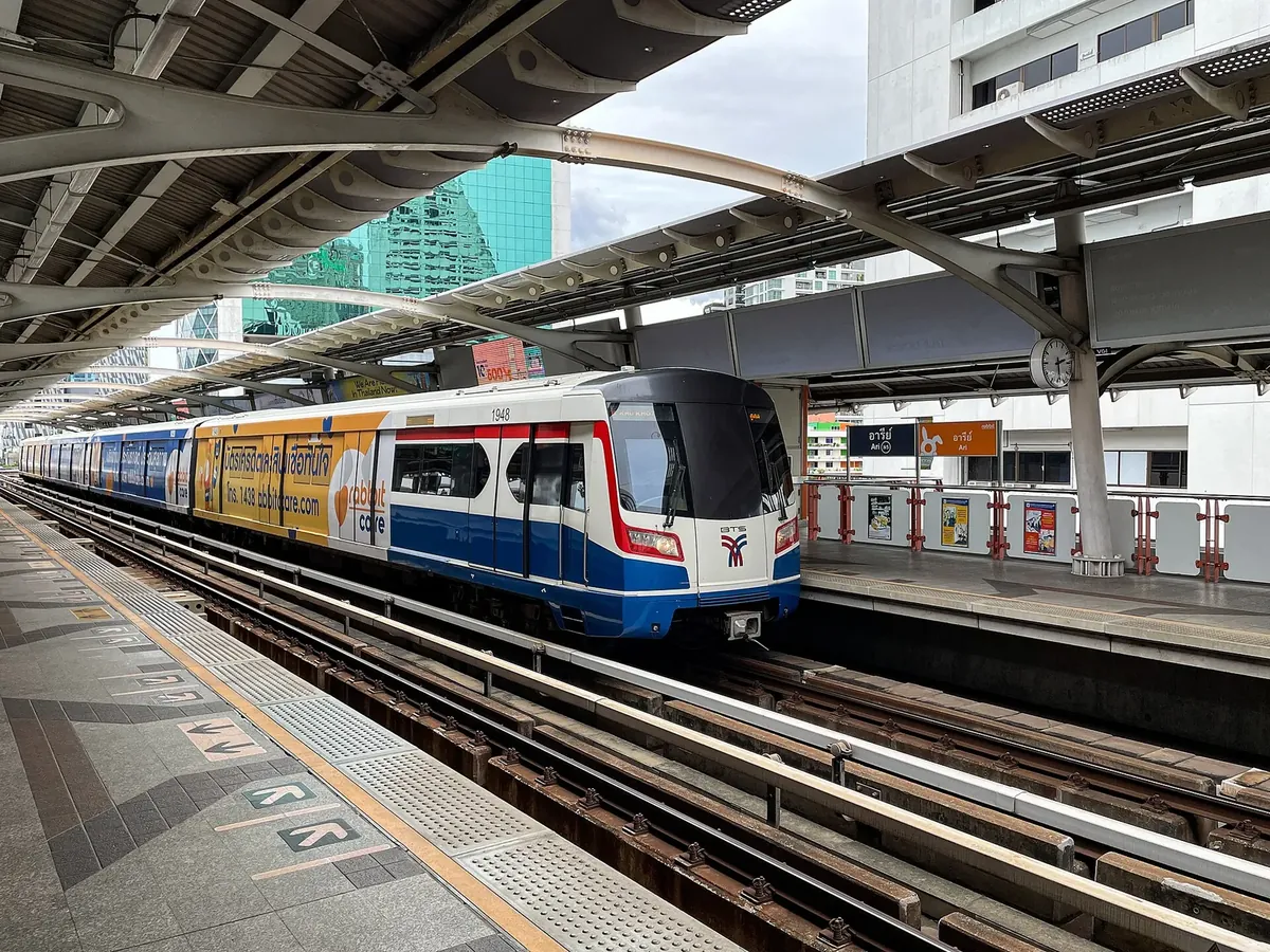 A BTS train at Ari station on Phahonyothin Road — the supply-constrained, Thai-demand condo catchment of the Bangkok ranking