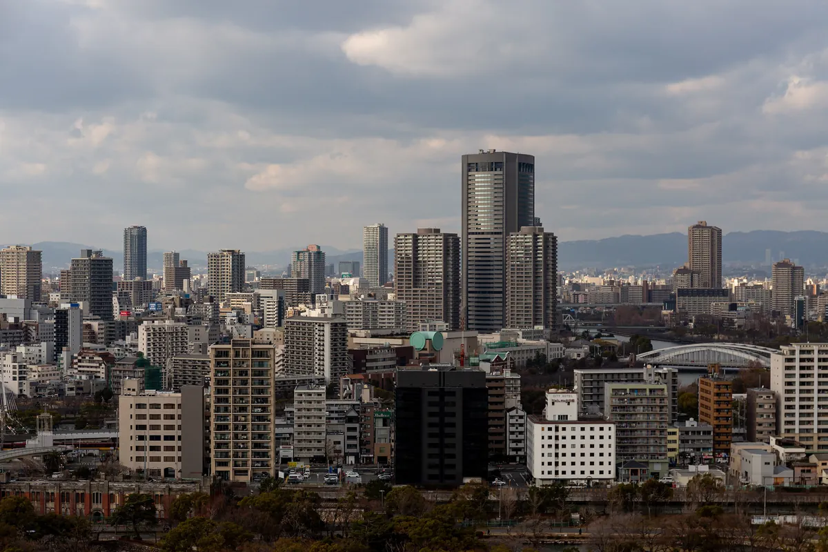 Osaka skyline from Osaka Castle: Japan sets no nationality limit on who owns these buildings
