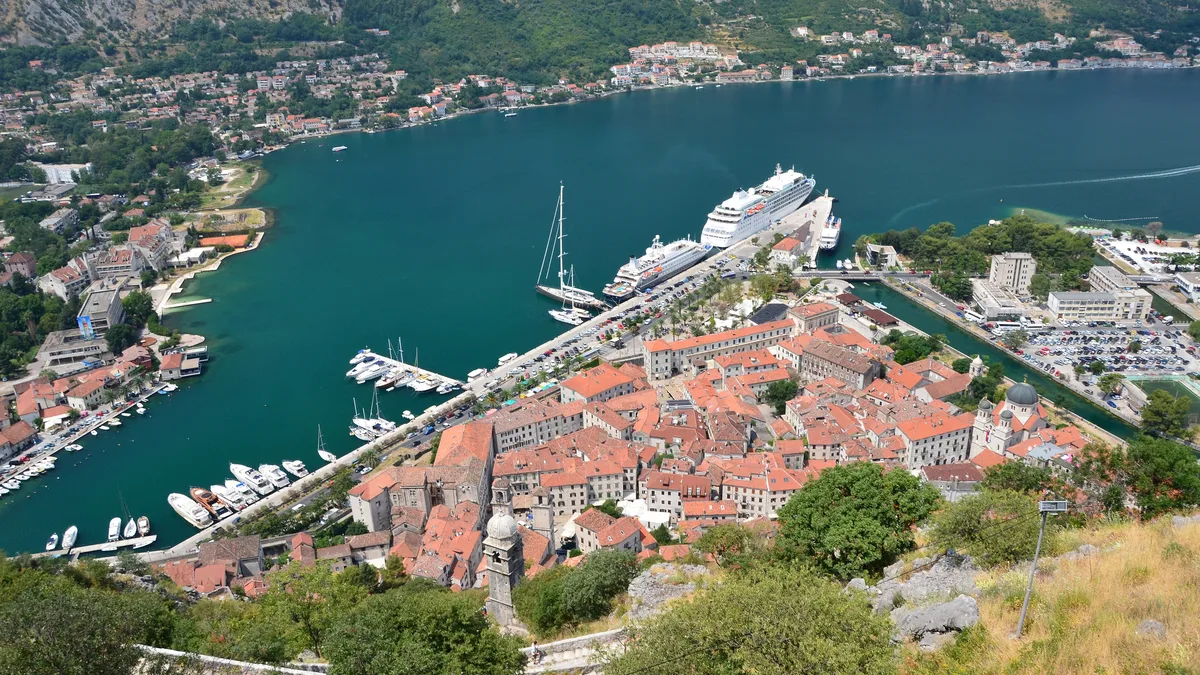 Kotor old town and the bay from above: foreigners can own apartments and houses here outright