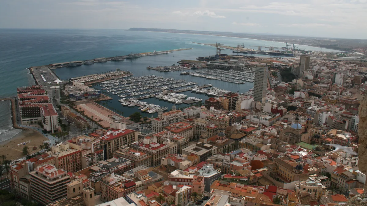 Alicante apartment blocks and port on the Costa Blanca, for sourced Spanish rental yield figures