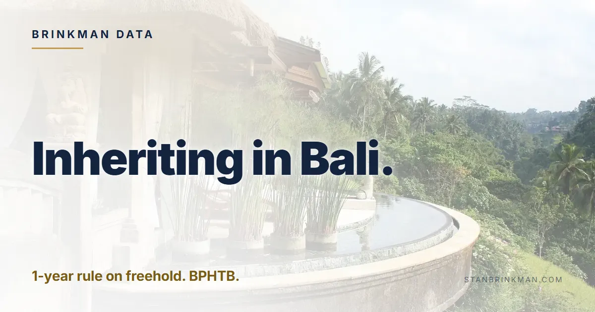 Inheriting in Bali. 1-year rule on freehold. BPHTB. Brinkman Data brand card.