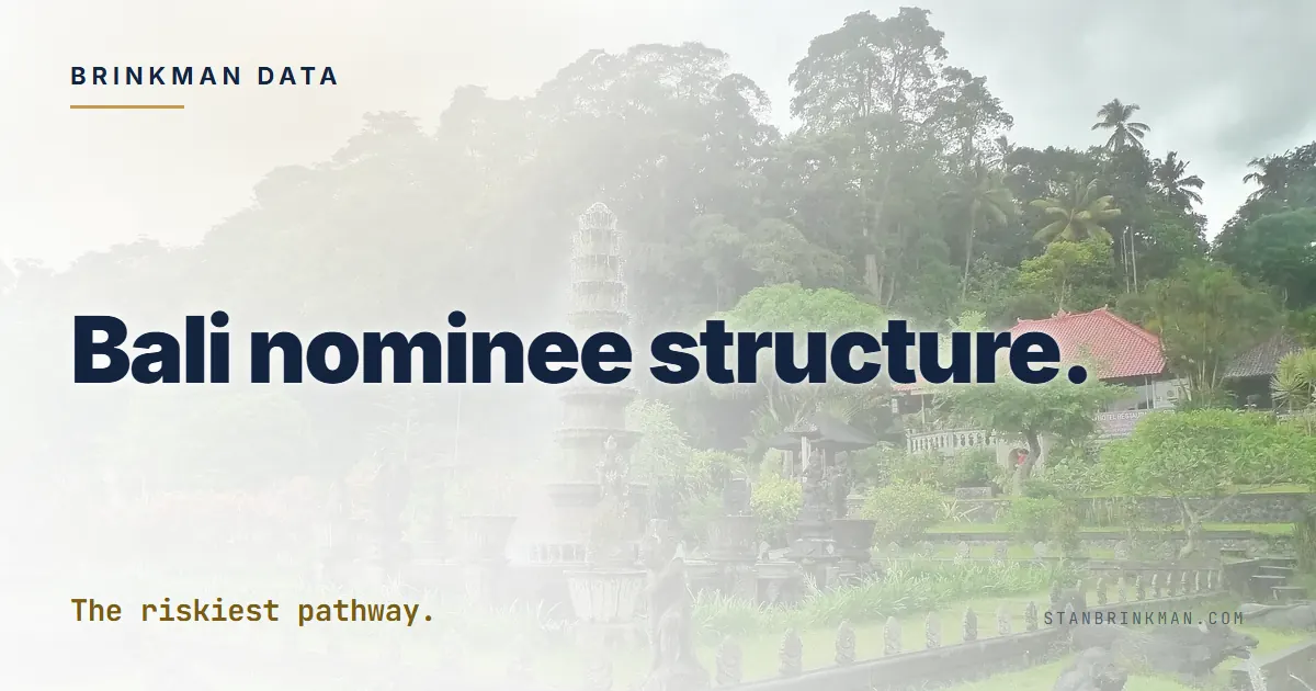 The Bali Nominee Structure. The Riskiest Pathway. Brinkman Data SEO brand card.