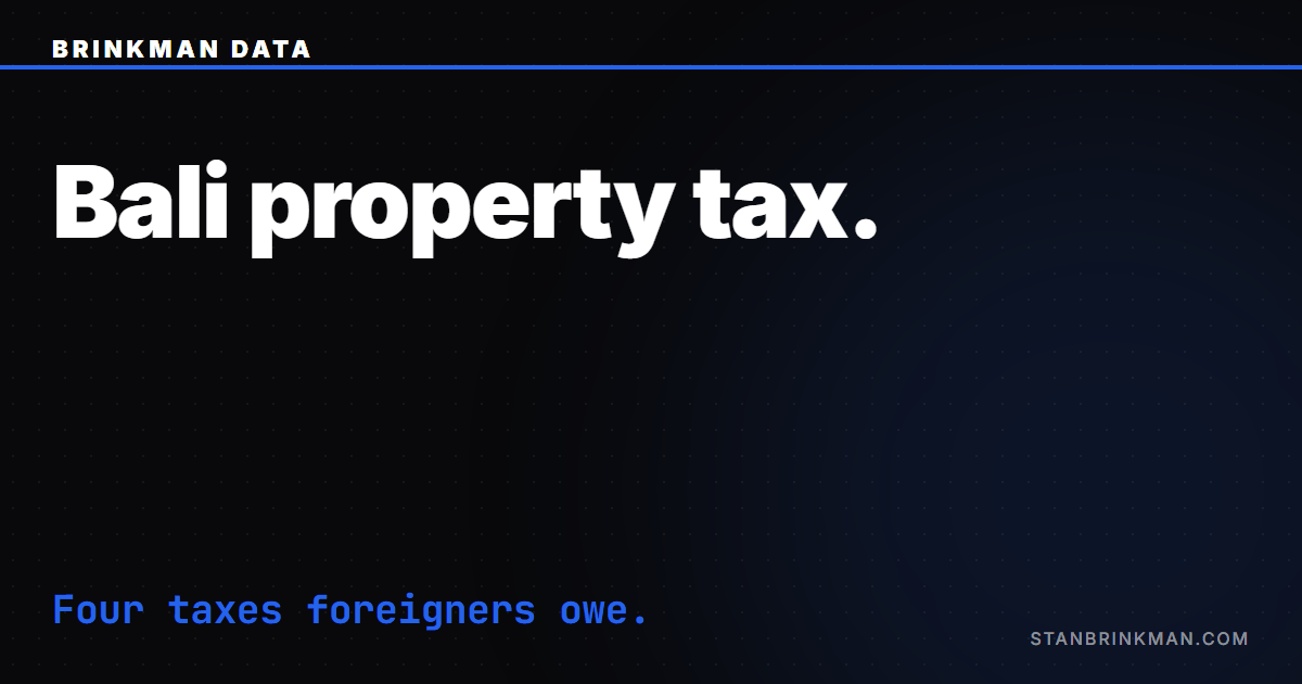 Brinkman Data brand card. Bali property tax for foreigners.