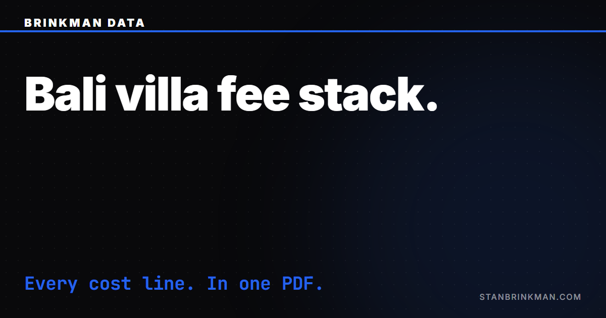 The Bali Villa Fee Stack — Every Cost Line. Brinkman Data SEO brand card.