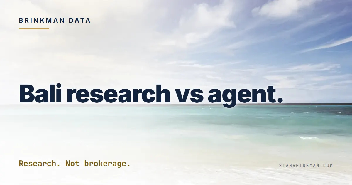 Bali Villa Research vs Real Estate Agent. The Structural Difference. Brinkman Data SEO brand card.