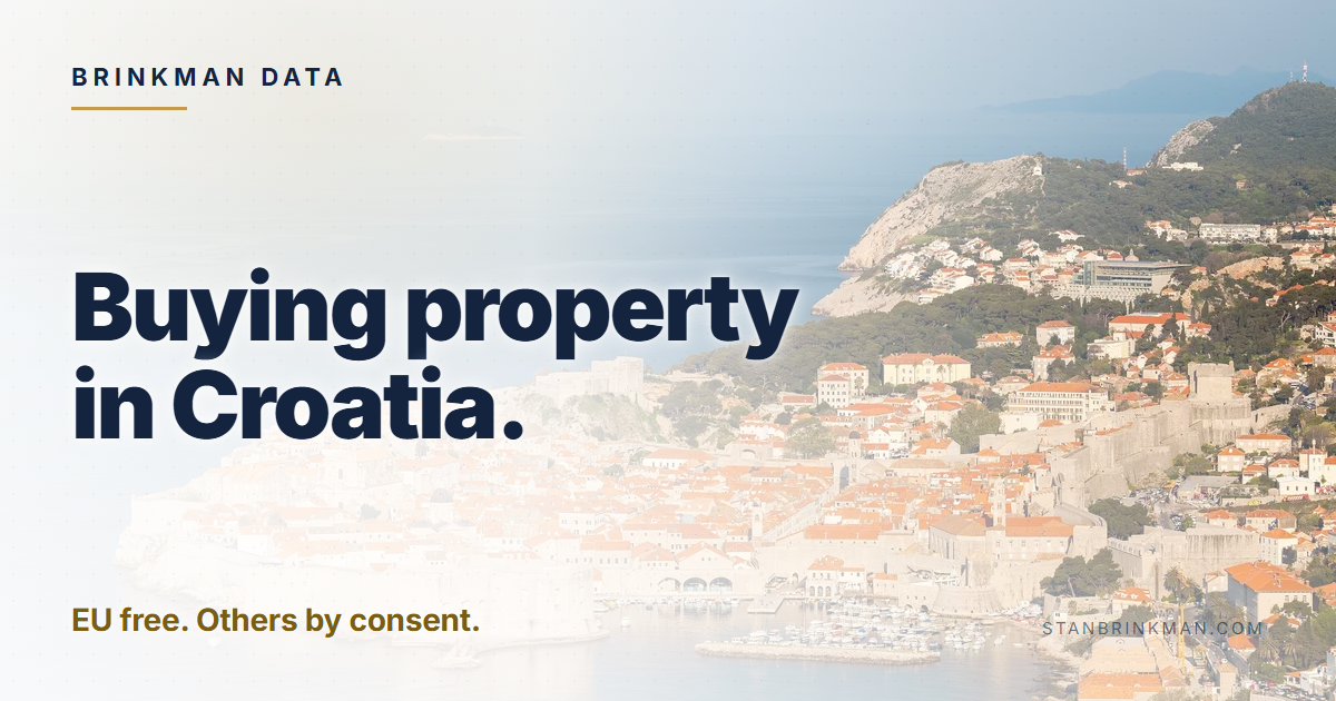 Buying property in Croatia. EU free. Others by consent. Brinkman Data brand card.