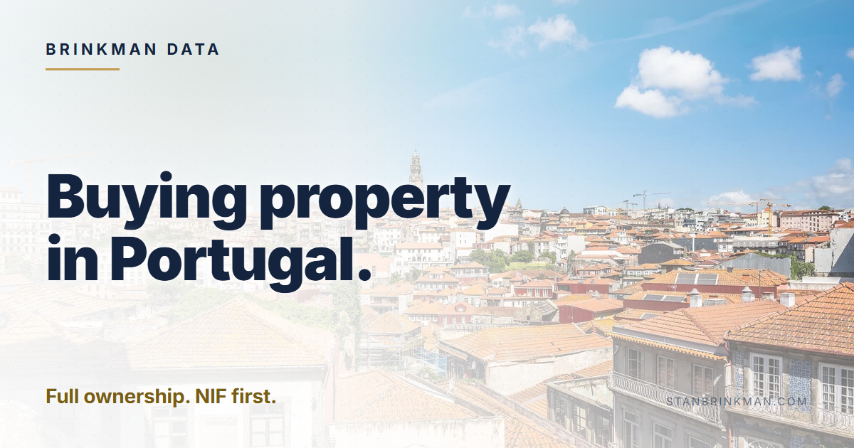 Buying property in Portugal. Full ownership. NIF first. Brinkman Data brand card.