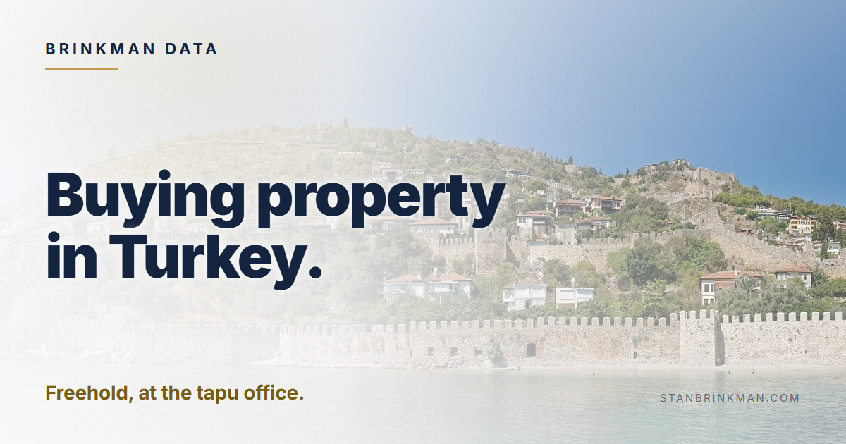 Buying property in Turkey. Freehold, at the tapu office. Brinkman Data brand card.