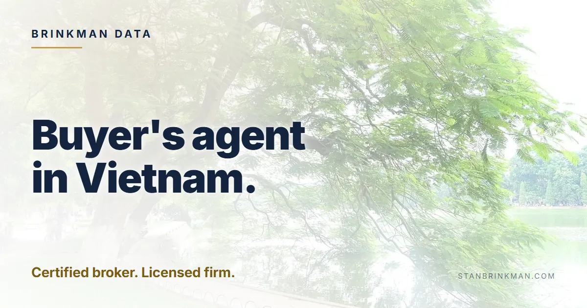 Buyer's agent in Vietnam. Certified broker. Licensed firm. Brinkman Data brand card.
