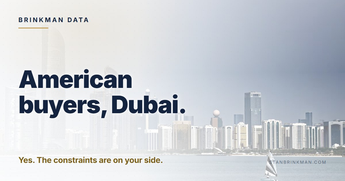 Americans buying in Dubai. No UAE tax. Still a US filing. Brinkman Data brand card.