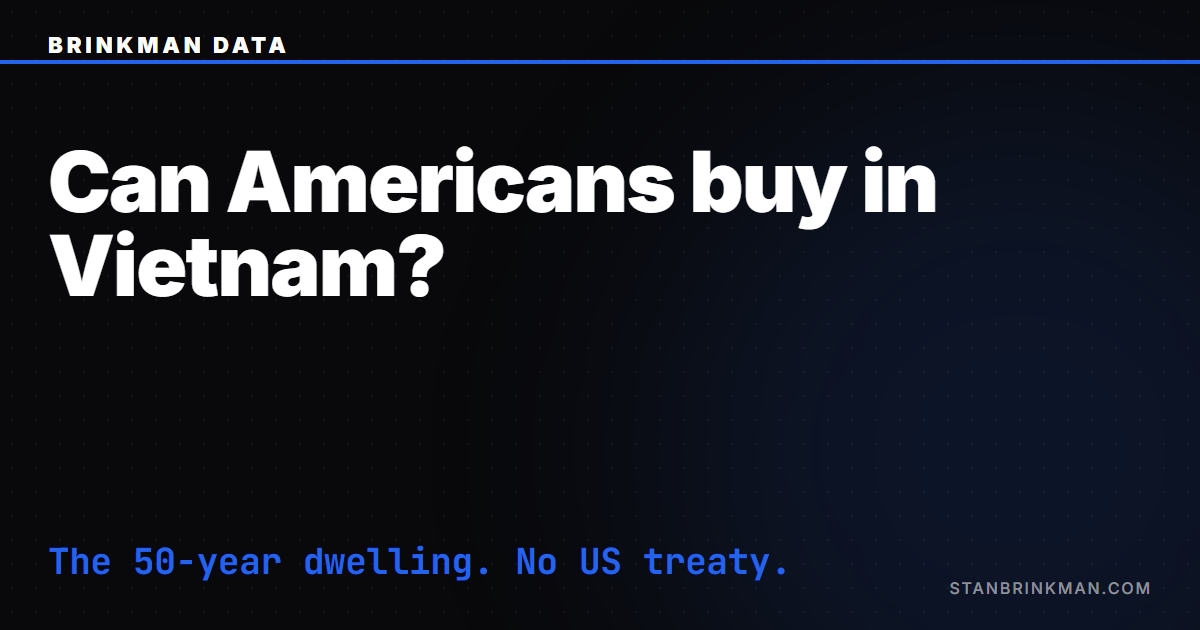Can Americans buy property in Vietnam — the 50-year dwelling, plus the IRS layer. Brinkman Data SEO brand card.