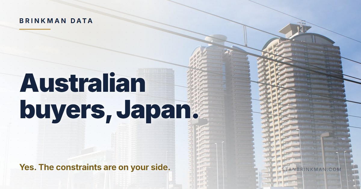 Australians buying in Japan. No FIRB. A report instead. Brinkman Data brand card.