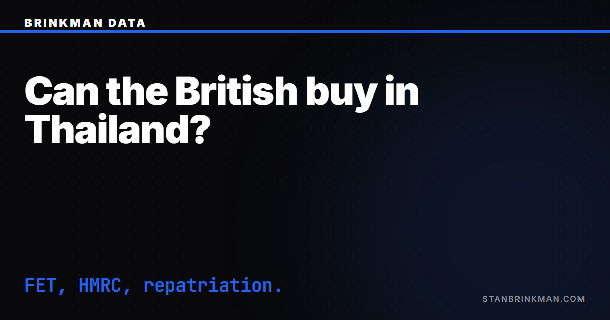 Can British buy property in Thailand — the UK buyer's extra paperwork layer. Brinkman Data SEO brand card.
