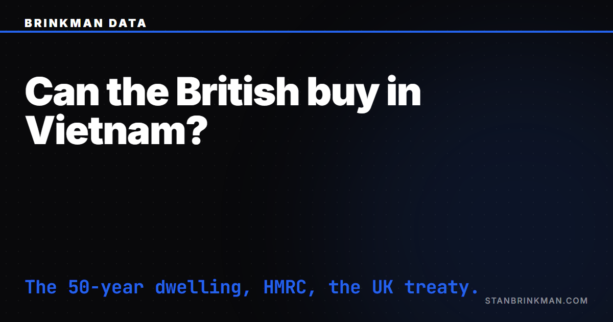 Can British buy property in Vietnam — the 50-year dwelling, plus the UK residence-based tax layer. Brinkman Data SEO brand card.