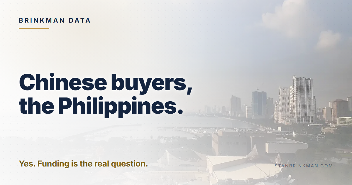 Chinese buyers in the Philippines. The unit yes, the land no. Brinkman Data brand card.