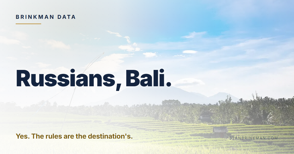 Russian buyers in Bali. No freehold. A use right, on a term. Brinkman Data brand card.