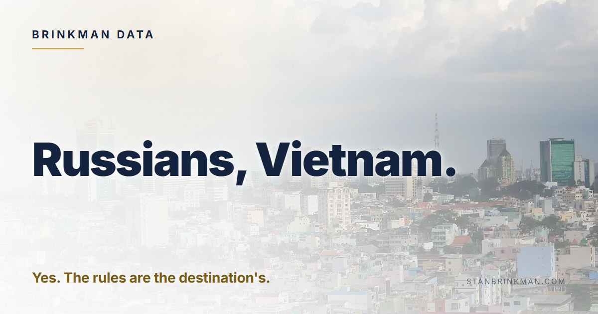 Russian buyers in Vietnam. A dwelling, 50 years, 30% cap. Brinkman Data brand card.