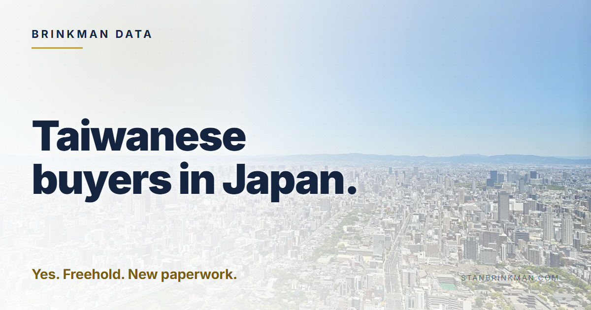 Taiwanese buyers in Japan. Yes. Freehold. New paperwork. Brinkman Data brand card.