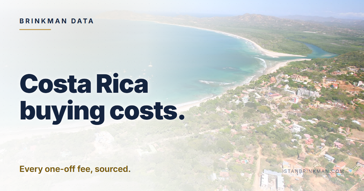 Costa Rica buying costs. Every one-off fee, sourced. Brinkman Data brand card.