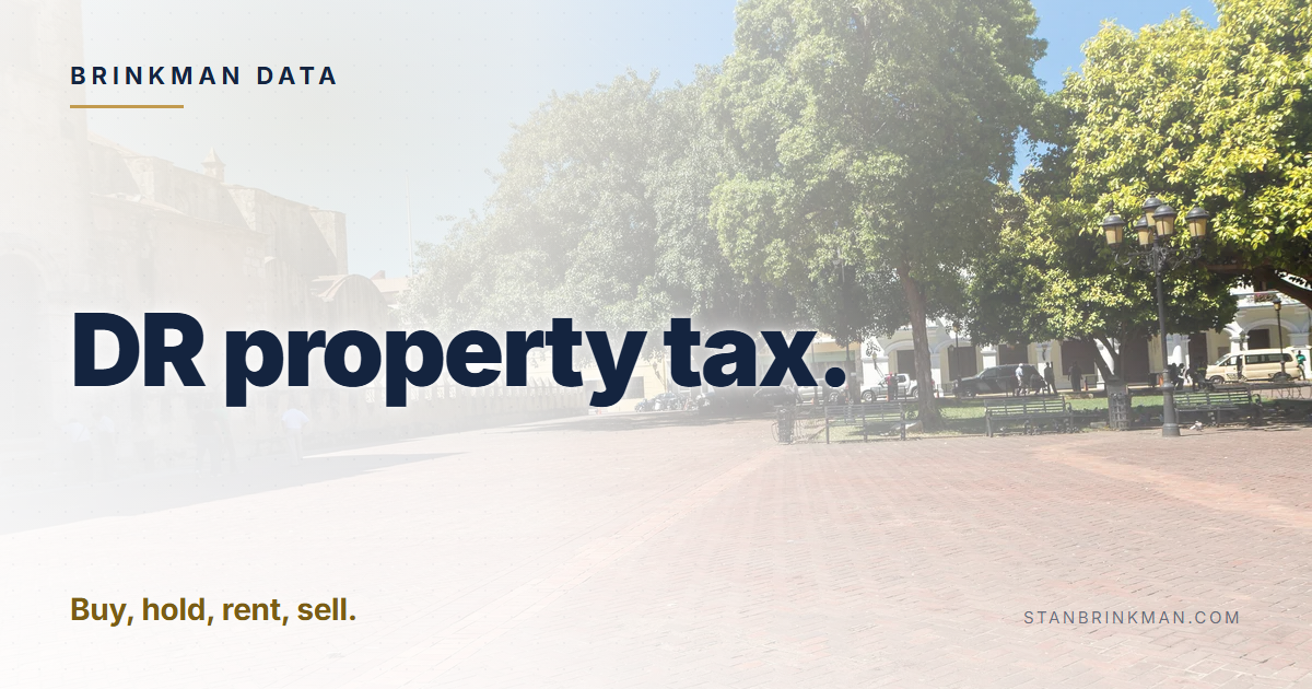 DR property tax. Buy, hold, rent, sell. Brinkman Data brand card.