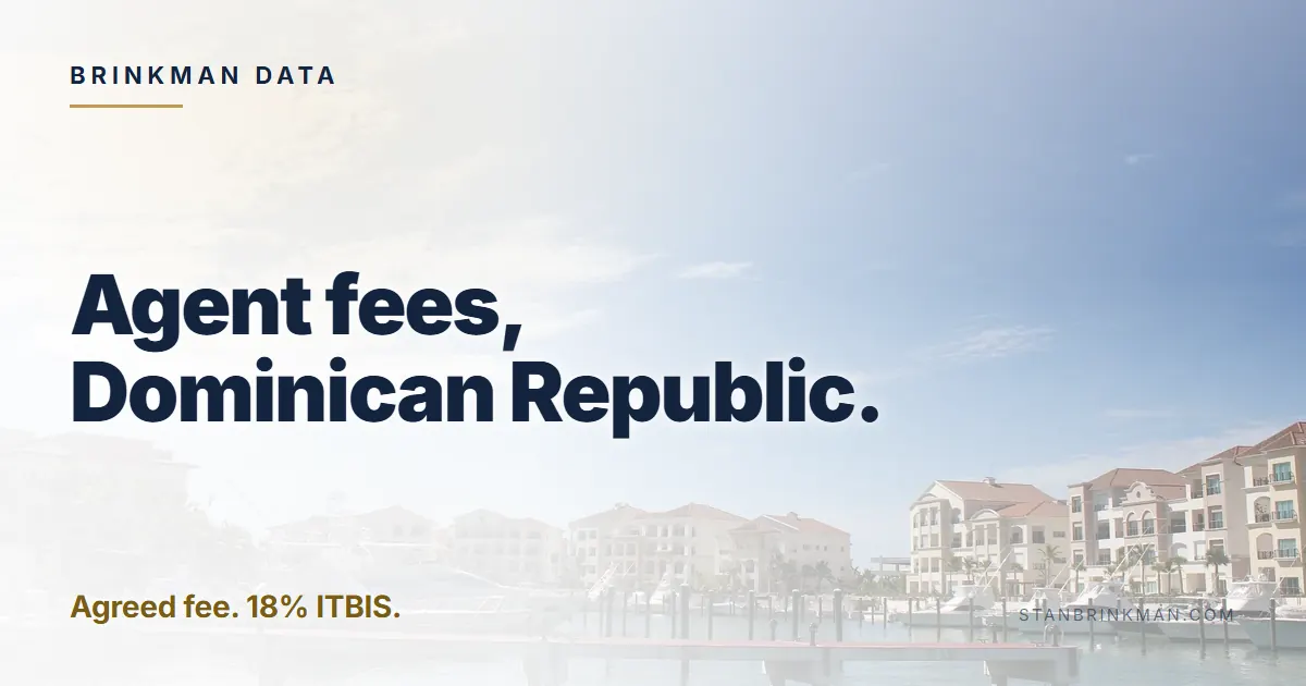 Agent fees, Dominican Republic. Agreed fee. 18% ITBIS. Brinkman Data brand card.