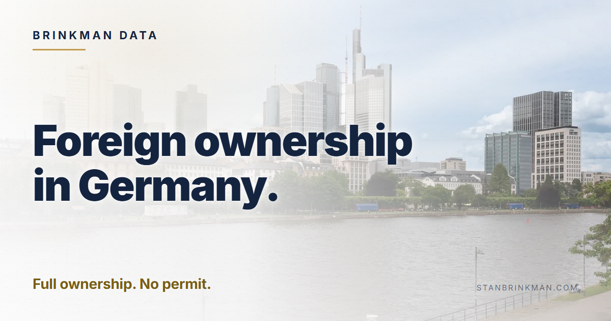 Foreign ownership in Germany. Full ownership. No permit. Brinkman Data brand card.