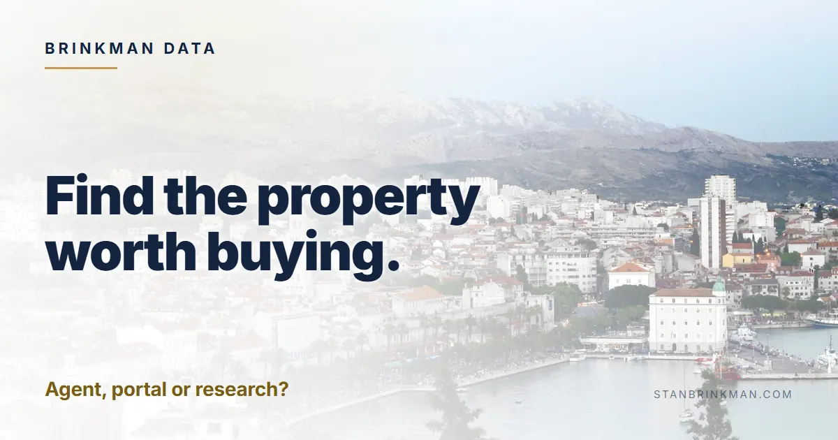 Find the property worth buying. Agent, portal or research? Brinkman Data brand card.