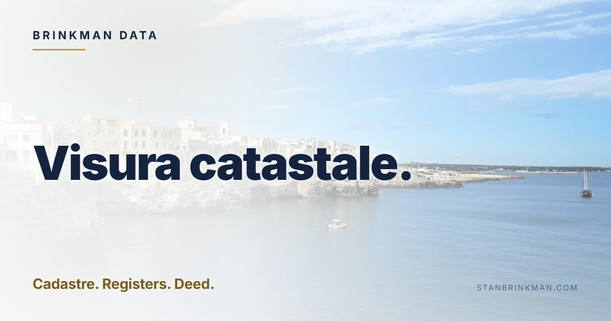 Visura catastale. Cadastre. Registers. Deed. Brinkman Data brand card.