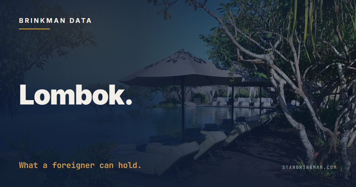 Lombok Villa Investment. What a foreign buyer can hold under Indonesian law. Brinkman Data SEO brand card.