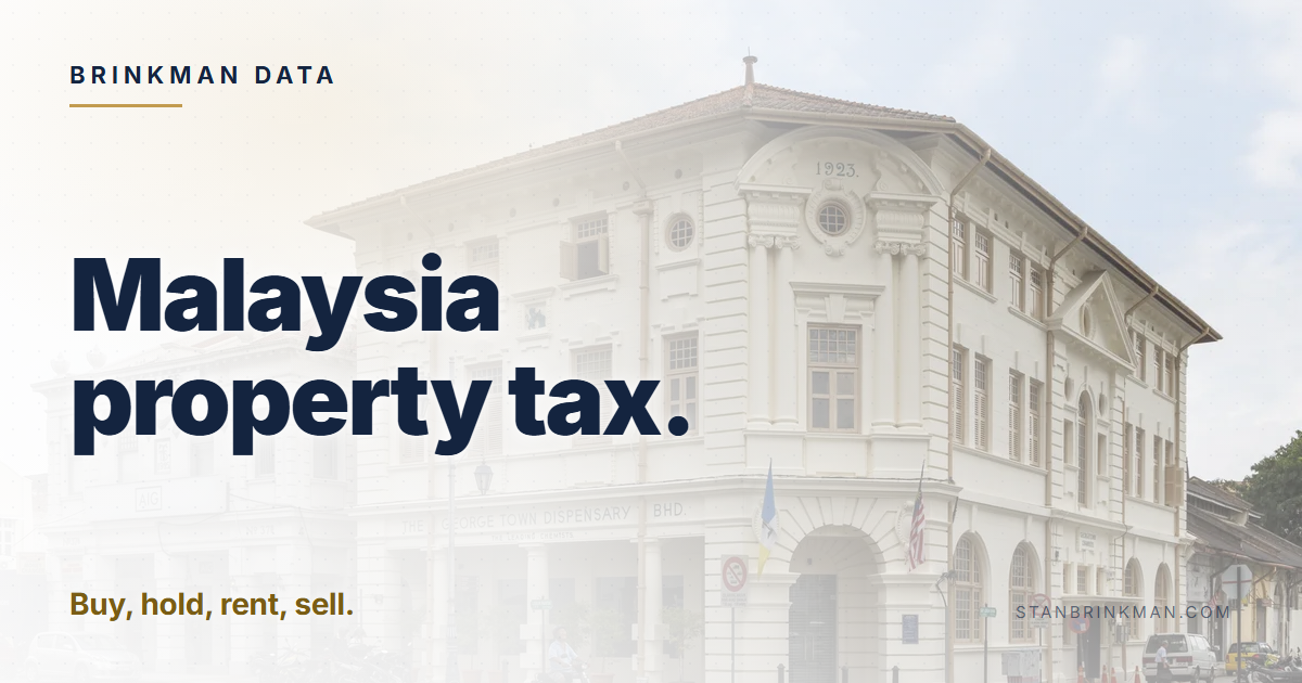Malaysia property tax. Buy, hold, rent, sell. Brinkman Data brand card.