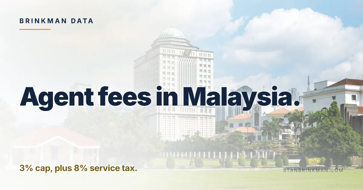 Agent fees in Malaysia. 3% cap, plus 8% service tax. Brinkman Data brand card.