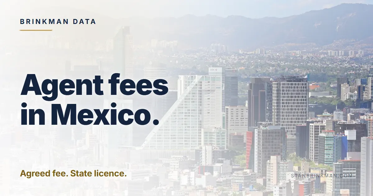 Agent fees in Mexico. Agreed fee. State licence. Brinkman Data brand card.