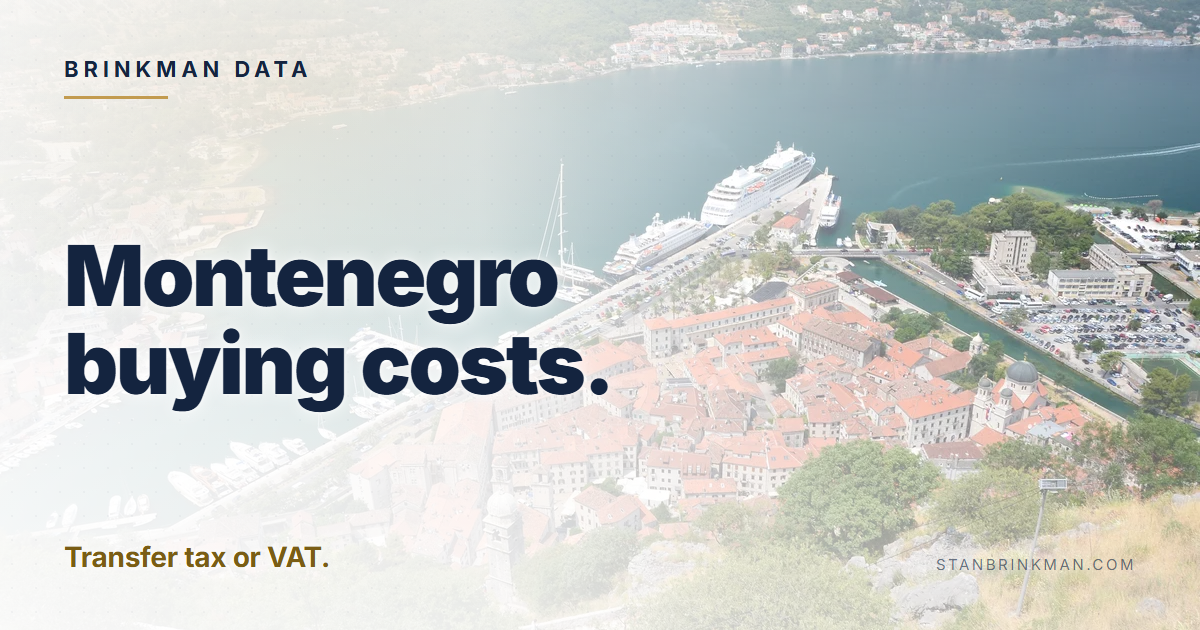 Montenegro buying costs. Transfer tax or VAT. Brinkman Data brand card.