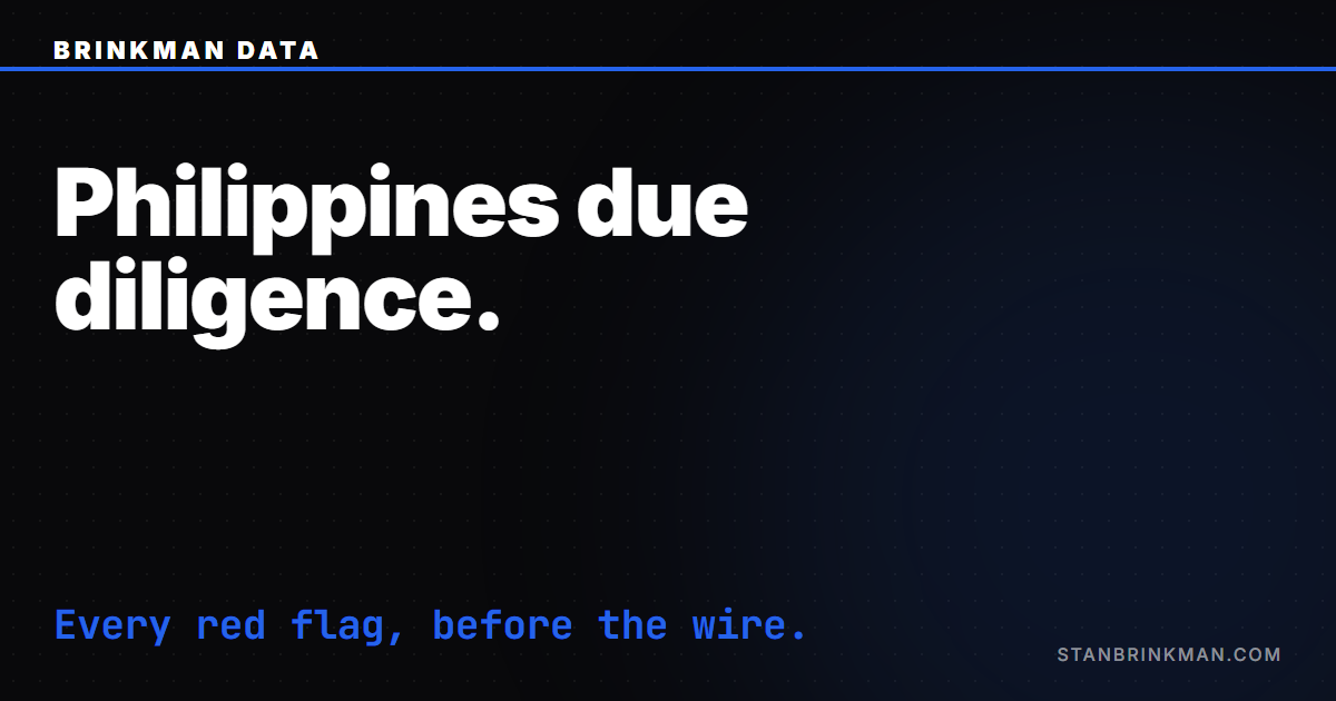 Philippines Condo Due Diligence — The Pre-Deposit Checklist. Brinkman Data SEO brand card.