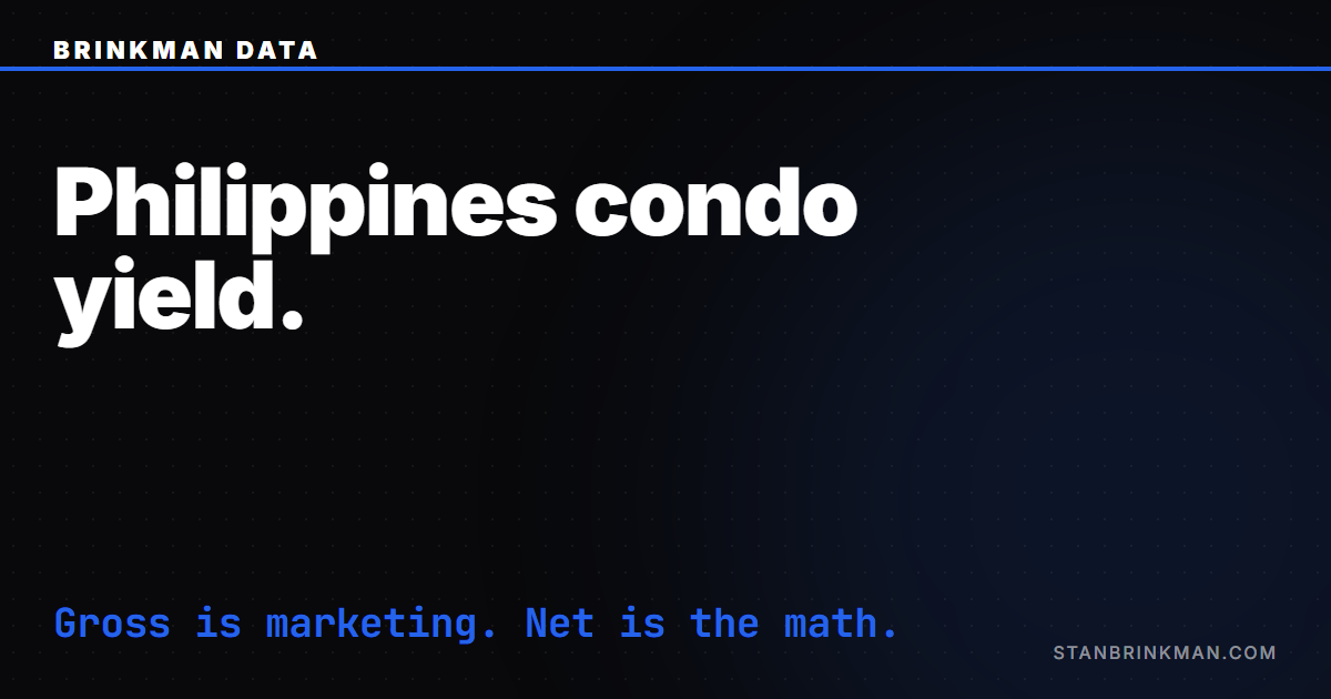 Philippines Rental Yield - Gross vs Net and the Oversupply Effect. Brinkman Data SEO brand card.