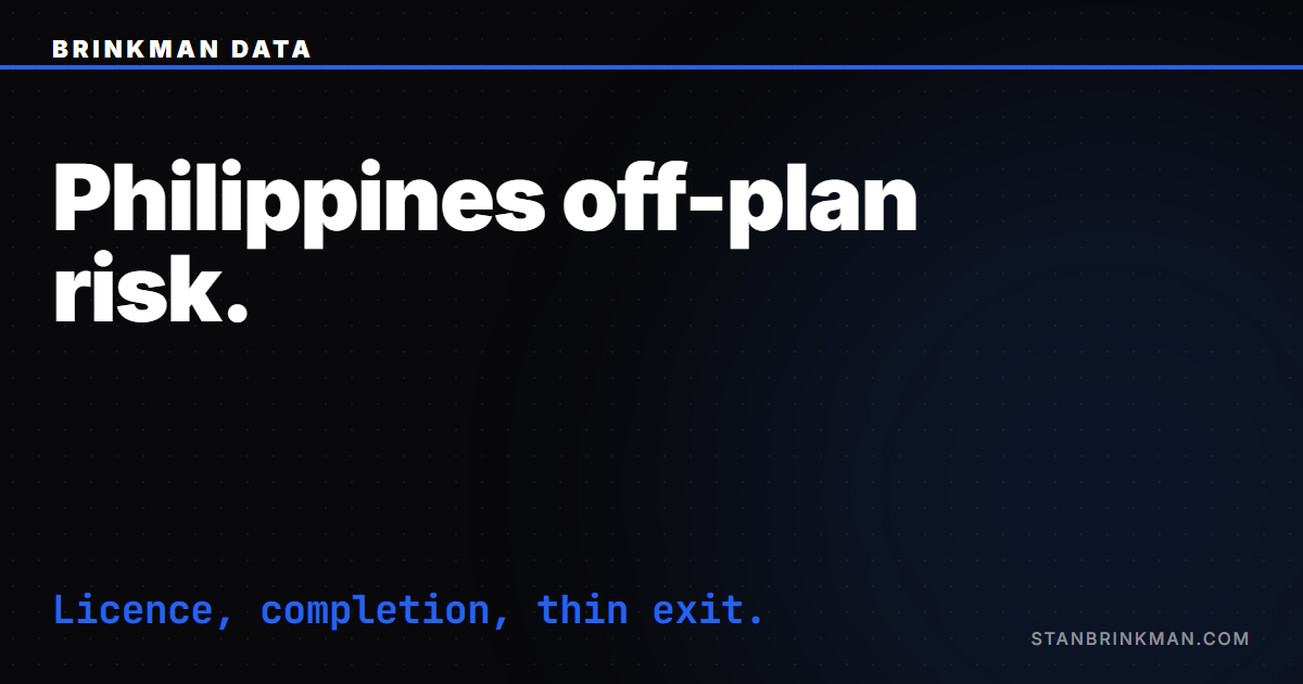Philippines Off-Plan Risk — The Pre-Sell and Oversupply Traps. Brinkman Data SEO brand card.