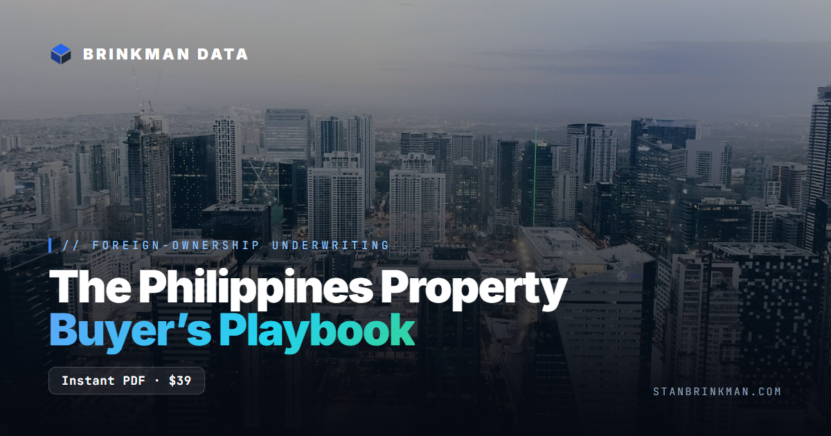 Philippines Property Market 2026 — The Foreign Buyer's Read. Brinkman Data SEO brand card.