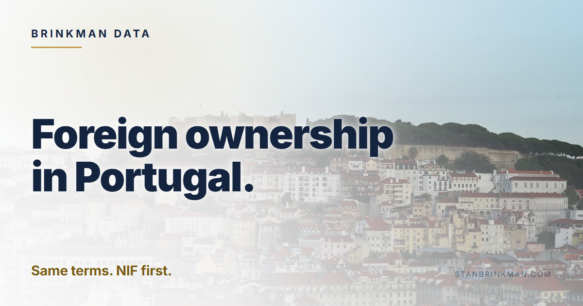 Foreign ownership in Portugal. Same terms. NIF first. Brinkman Data brand card.
