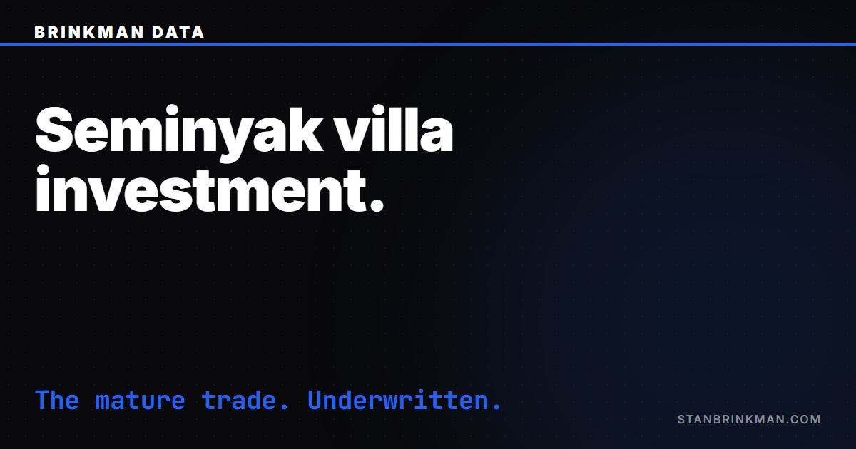 Seminyak Villa Investment — What the Brochures Don't Underwrite. Brinkman Data SEO brand card.