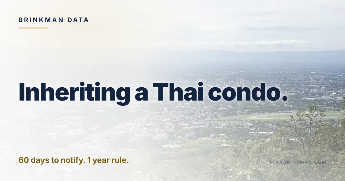 Inheriting a Thai condo. 60 days to notify. 1 year rule. Brinkman Data brand card.