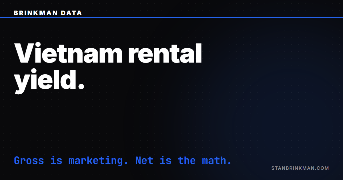Vietnam Rental Yield - Gross, Net and the 50-Year Clock. Brinkman Data SEO brand card.