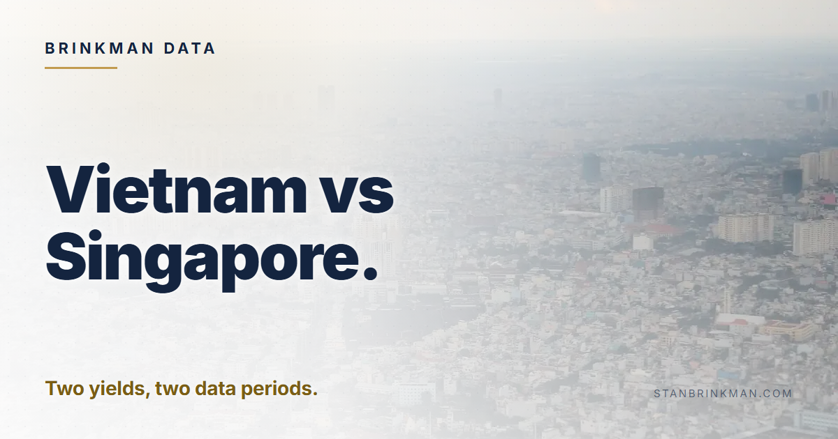 Vietnam vs Singapore yield. Published, dated, attributed. Brinkman Data brand card.